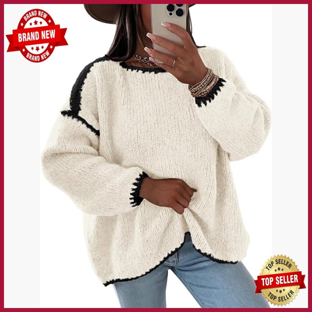 Oversized Chunky Knit Pullover Sweater Long Sleeve Crew Neck Winter